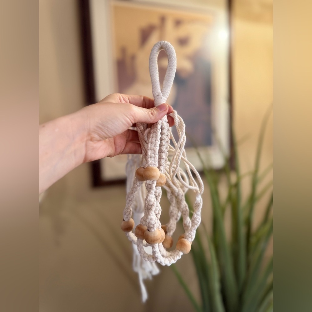 Handmade Boho Macrame Plant Hanger w/ Wood Beads